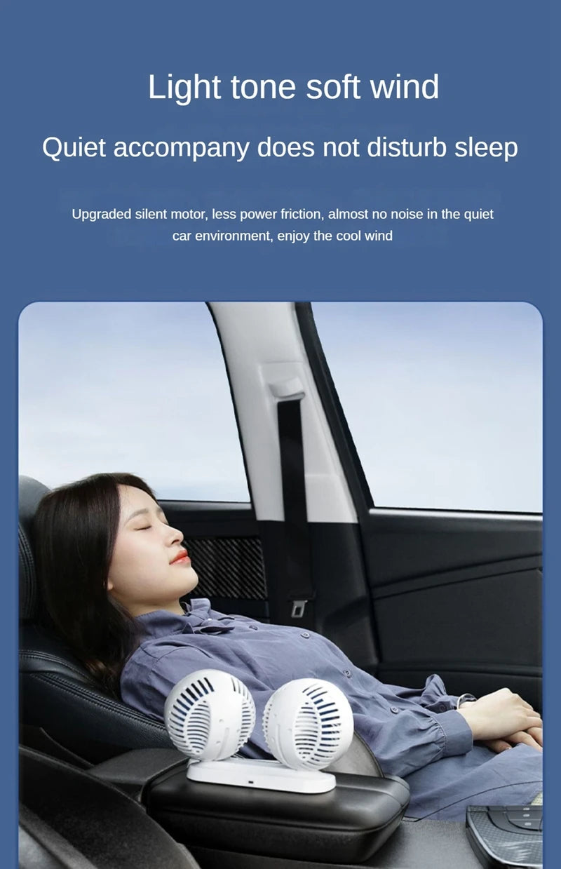 LEIBOO Car USB Fan Dual Head Cooling Air Fan Independent Switch 3-Speed 360 Degree Adjustable Auto Fan Car Electrical Appliances