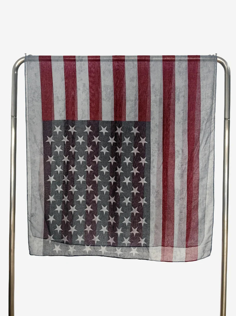 Popular Shawl American Flag Oblong Scarfs Patriotic Stars Pattern Headscarf Muffler Voile Soft Wrap Geometric Stripes Scarf