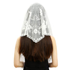Fashion Church Shawl Lace Veil Polyester Scarf Bandana Church Prayer Wedding Mantilla Chapel White Embroidered Hijab Women Scarf