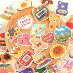 108PCS Original Korean Cute Cartoon Bear Styles Watercolor Stickers for Bicycle Hand Account Pencil Case Decals