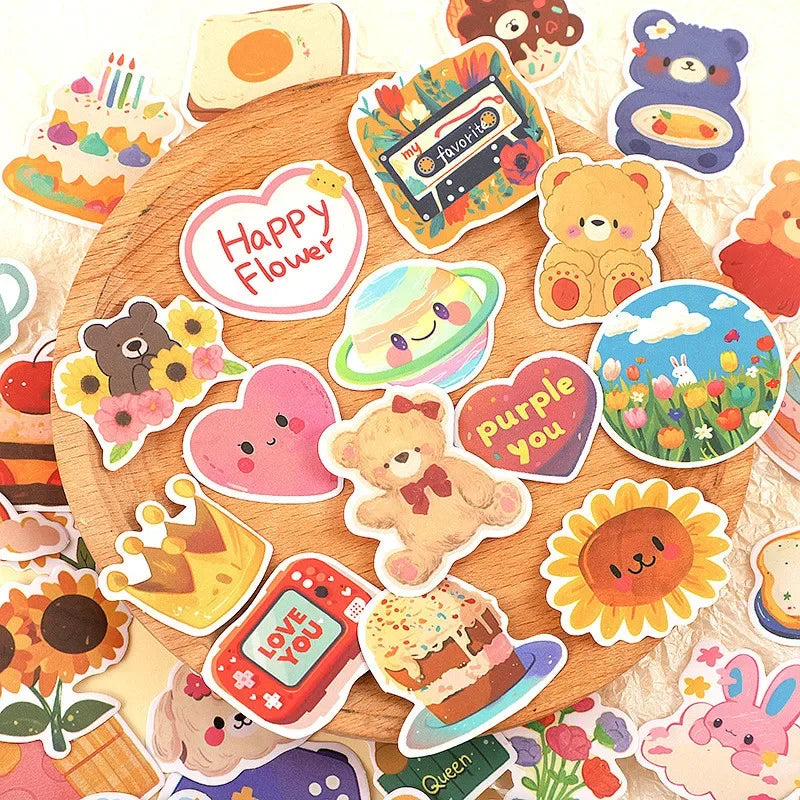 108PCS Original Korean Cute Cartoon Bear Styles Watercolor Stickers for Bicycle Hand Account Pencil Case Decals