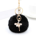 Rhinestone Ballet Dancer Plush Ball Keychain for Women and Girls