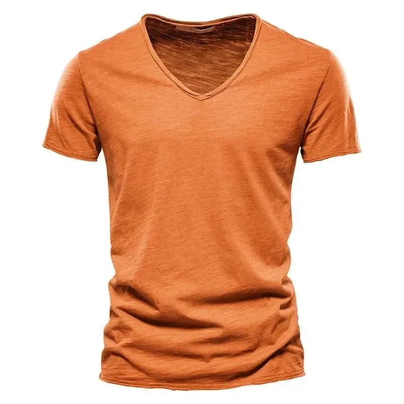 New 100% Cotton Men T Shirt Tops V Neck Thin Short Sleeve Tees High Quality Men's Fashion Fitness Hot T-shirt For Men Size S-5XL