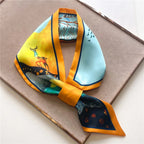 Luxury Brand Horse Print Skinny Neckerchief Scarf For Women Satin Silk Ribbons Bandana Ladies Neck Tie Wrist Wrap Shawl Echarpe
