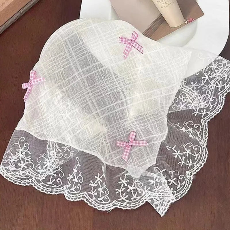 Korean Lace Bow Retro Triangular Scarf Solid Color Headscarf Trend Elegant Headwear for Women Girl Y2K Jewelry 2024 INS Bandana