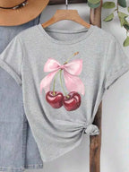 Fashion Cherry Print Women T-Shirt Short Sleeve Crew Neck Casual Tops for Summer Spring Women's Clothing Tops Tees