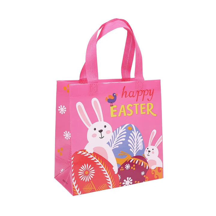 pink Treat bag with Easter bunny print and candy inside