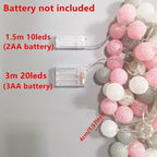 Halloween Cotton Garland Balls Lights String Christmas Outdoor Hanging Party Baby Kids Room Bed Fairy Lights Wedding Decorations