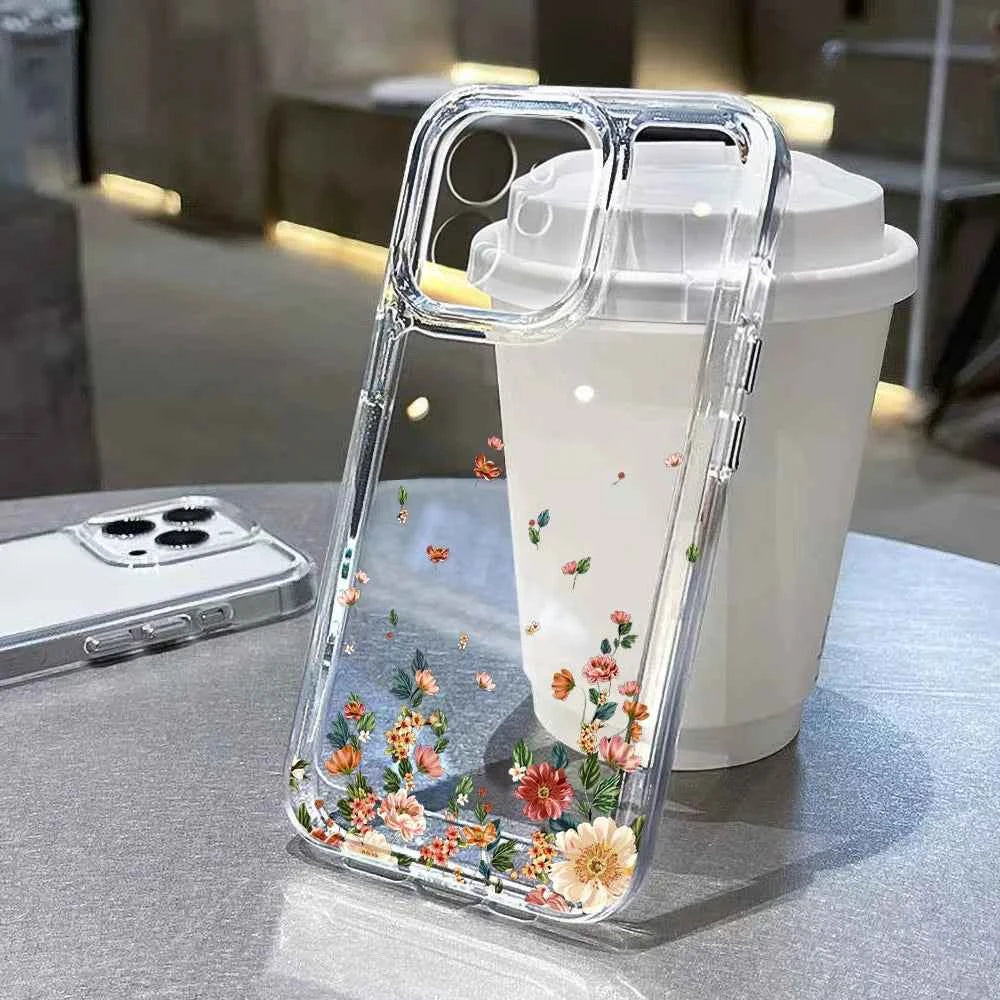 Flower Phone Case For iPhone 16 13 15 11 12 14 17 Pro Max Air 16E XS XR 7 8 SE Shockproof Transparent Cover Silicone Soft Fundas