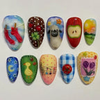 24pcs Gradient Black False Nails Cute Cartoon Cat's Eye Forest Elf Girl Press On Nails Glossy Almond Sweet Cool Fake Nail Tips