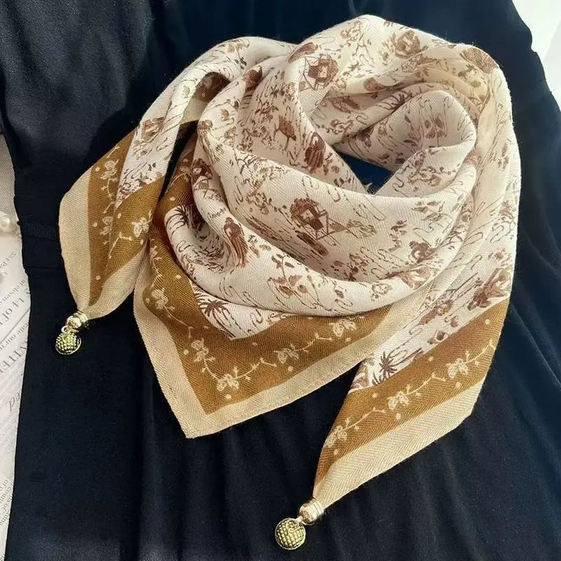 Luxury Magnetic Buckle Silk Scarf Women Print Square Scarf For Autumn Winter Warmth And Cold Resistance Fashionabl Scarves