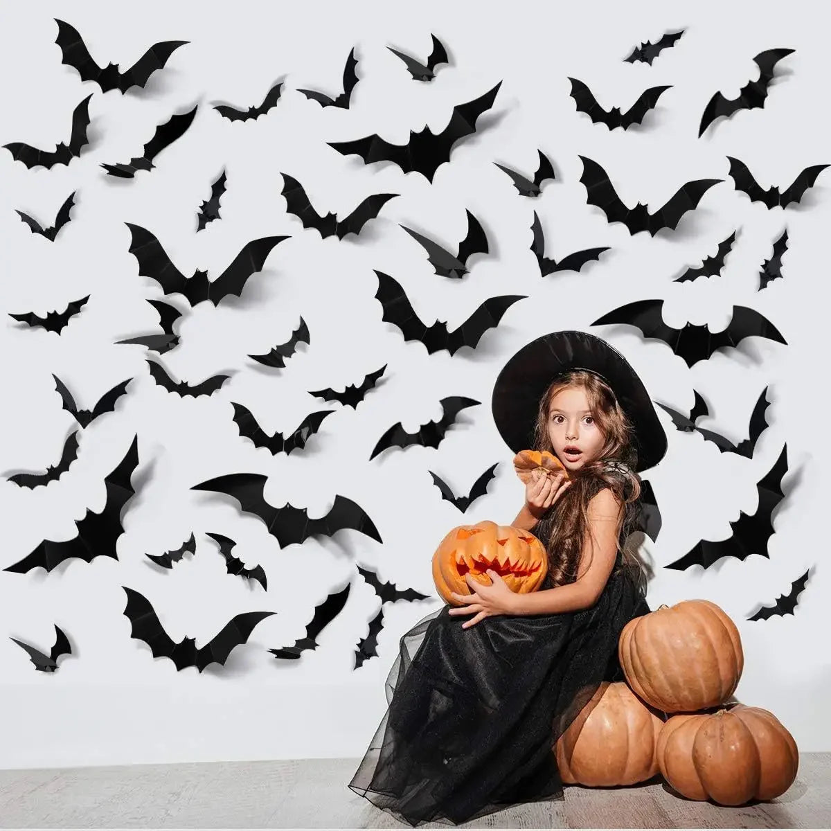 3D Black PVC Bat & Spider Wall Stickers – Halloween Spooky Decor