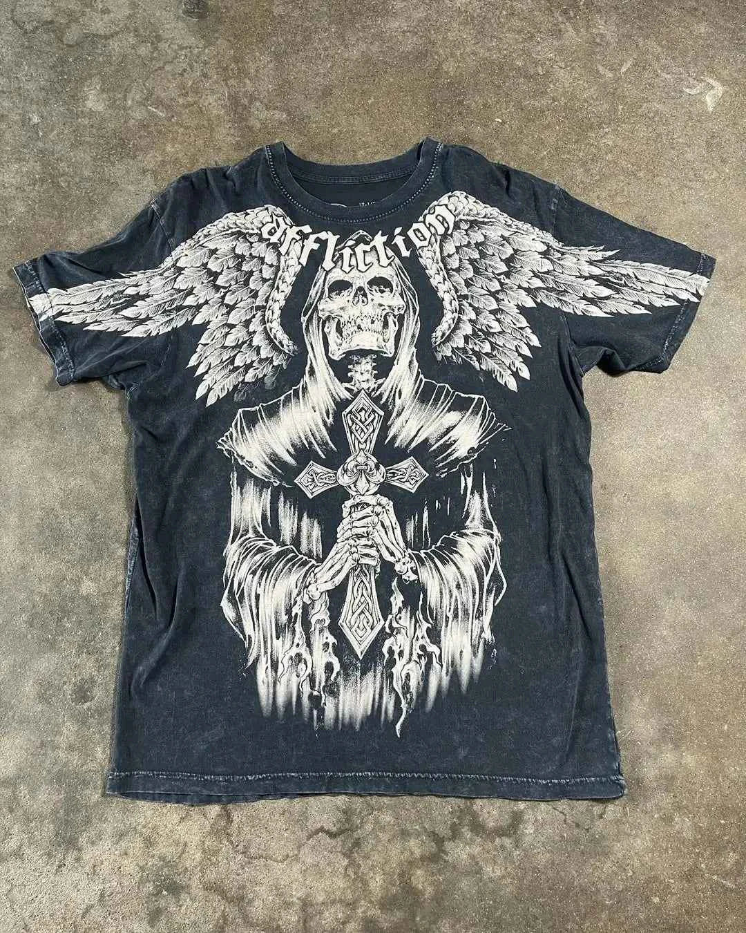 Affliction Long sleeved T shirt Y2K New Hip Hop Round Neck Oversized T shirt Mens Womens Casual Gothic Clothing Tops Streetwear