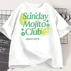 Lemon Letter Print T-shirt Short Sleeve Crew Neck Casual Top for Summer Women Kawaii Streetwear Graphic Tees Vintage Fruit Shirt