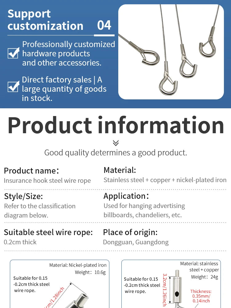 2mm Adjustable Steel Cable Suspension Kit, Heavy-Duty Hook for Steel Wire Rope Capable of Bearing 30kg, Extendable Clothesline