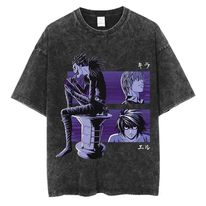 Harajuku Vintage Washed T Shirts Death Note Anime Graphic Printing T Shirt Oversize Cotton Fashion Streetwear Unisex Top Tee