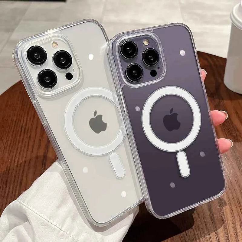 For Magesafe Magnetic Transparent Wireless Charge Case For iPhone 11 12 13 14 15 16 17 Air Pro Max Plus Mini Shockproof PC Cover