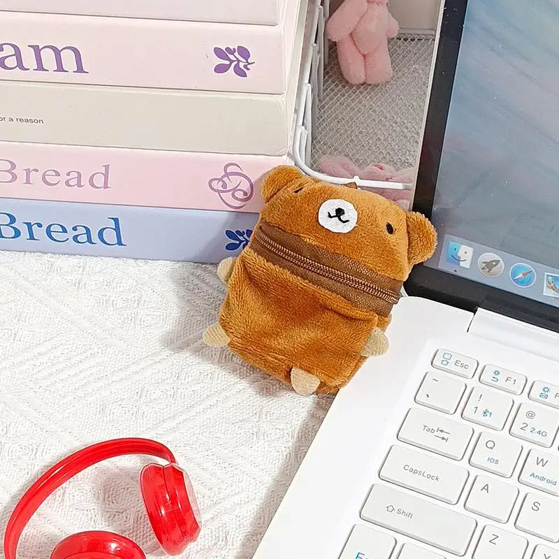 S Mini Pink Fluffy Rabbit Coin Purse Keychain Bag Charm Cute Cartoon Headphone Case Storage Bag Gift Creative Festival Supplies