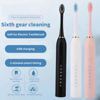 Electric Ultrasonic Toothbrush – 6 Speed Modes Soft Bristle USB Rechargeable Waterproof Tooth Cleaner | Automatic Toothbrush for Adults & Couples