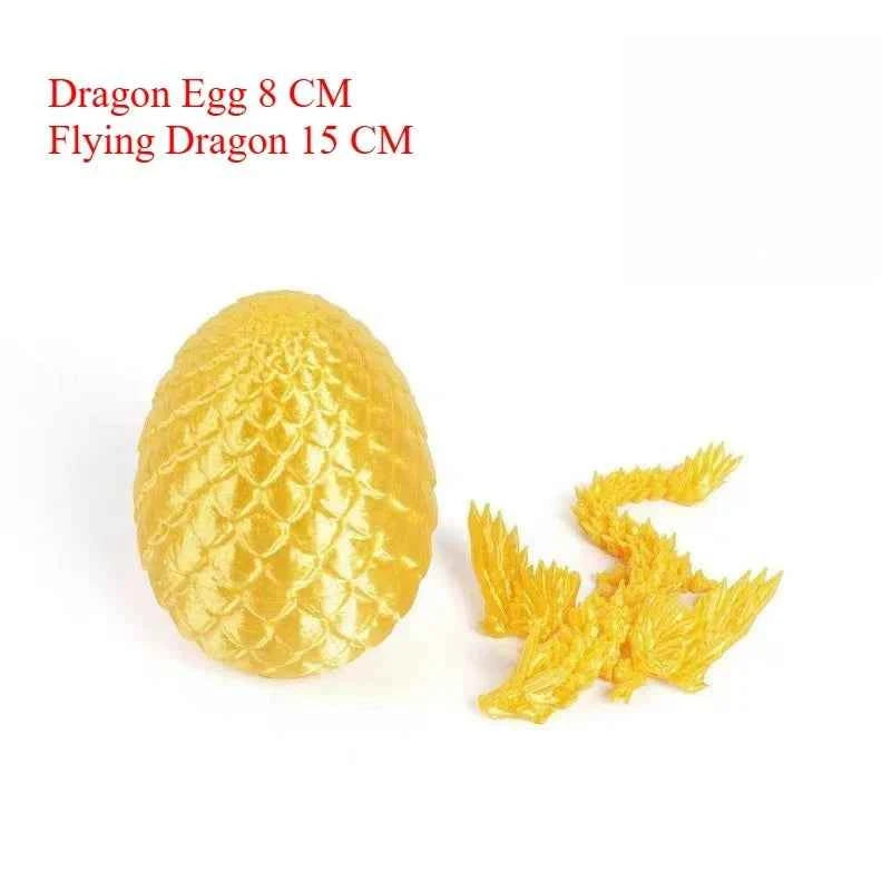 Colorful gemstone 3D-printed dragon egg figurine with wings and egg shape, featuring flexible joints and handcrafted desktop dec