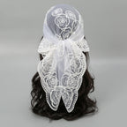 Lace Paisley Embroidery Bandana Square Scarf Elegant Breathable Silk Scarves Women Sunscreen Lightweight Shawl Headband