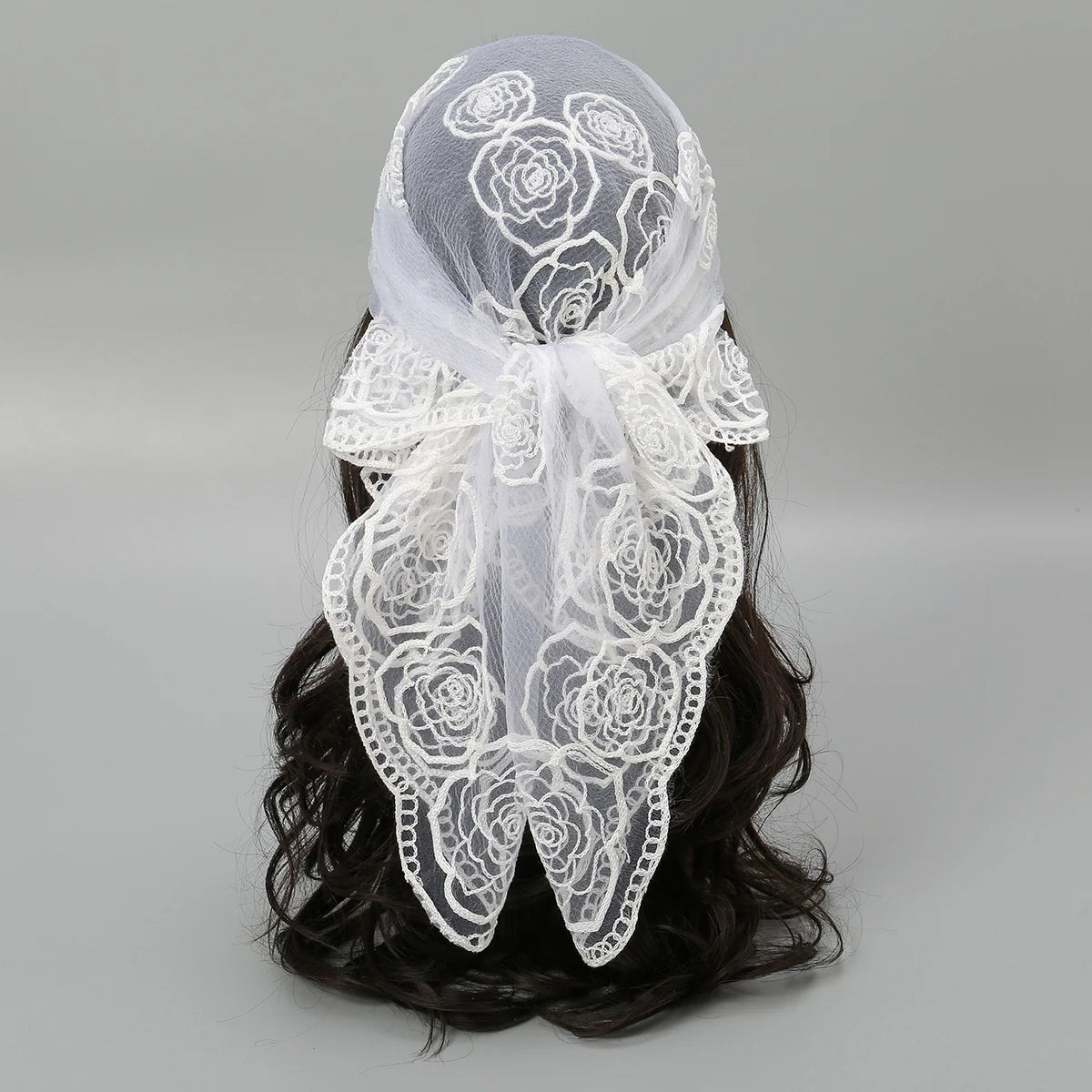 Lace Paisley Embroidery Bandana Square Scarf Elegant Breathable Silk Scarves Women Sunscreen Lightweight Shawl Headband