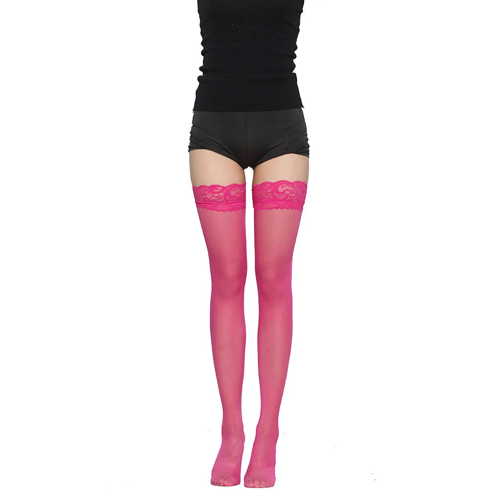 Lace Trim Thigh High Stockings Smooth Over The Knee Socks Women's Stockings & Hosiery