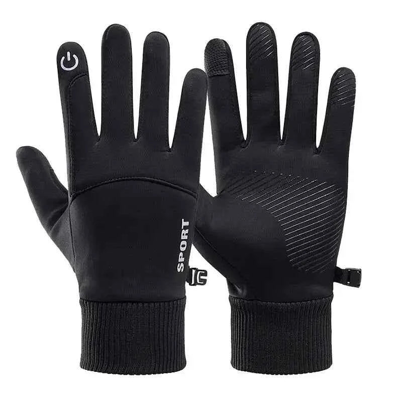 Black Winter Warm Full Fingers Waterproof Cycling Outdoor Sports Running Motorcycle Ski Touch Screen Fleece Gloves Snow Gloves
