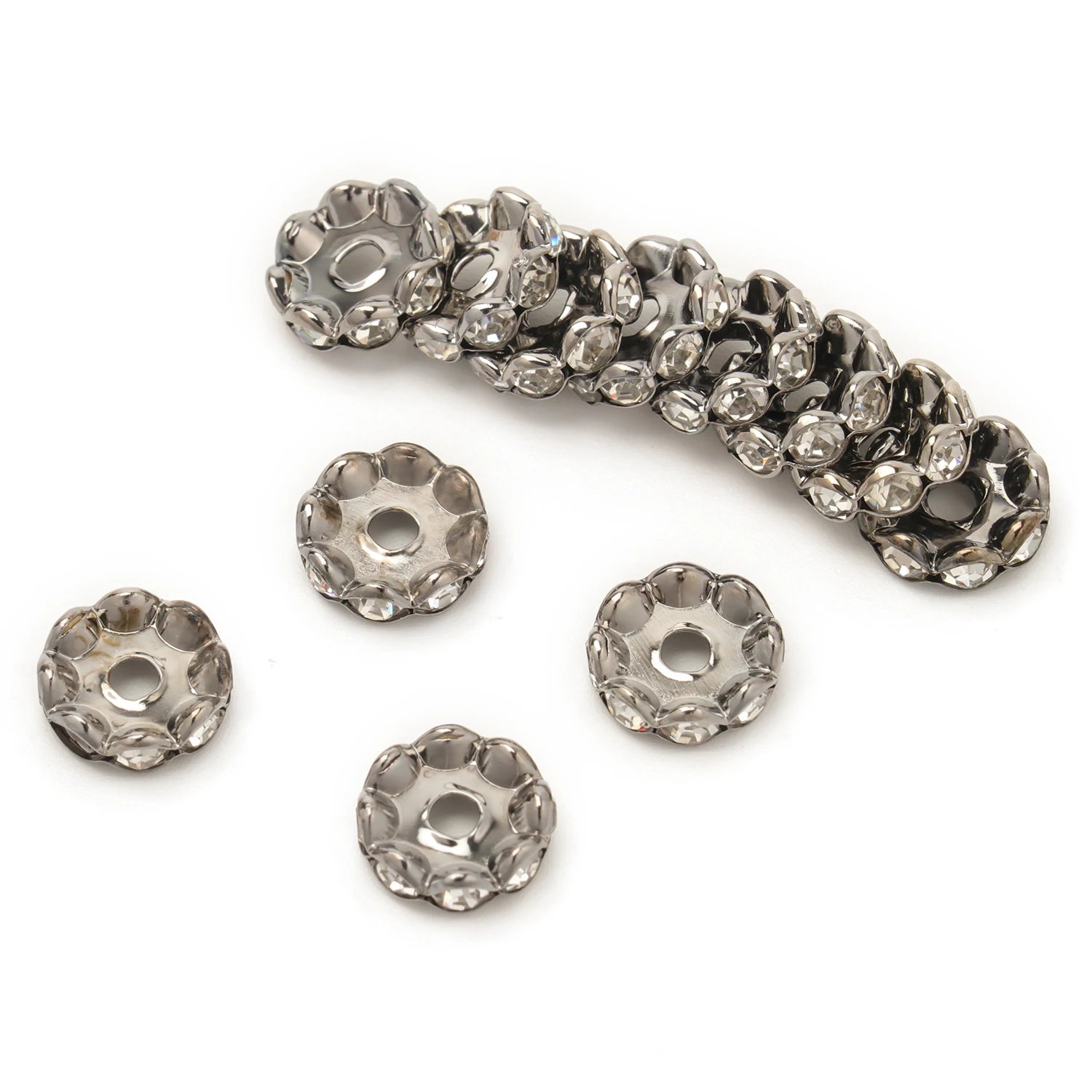 30pcs/lot 12mm Wave Side Rhinestone Spacer Beads Colorful Crystal Metal Rondelle for Jewelry Making Diy Crafts Accessories