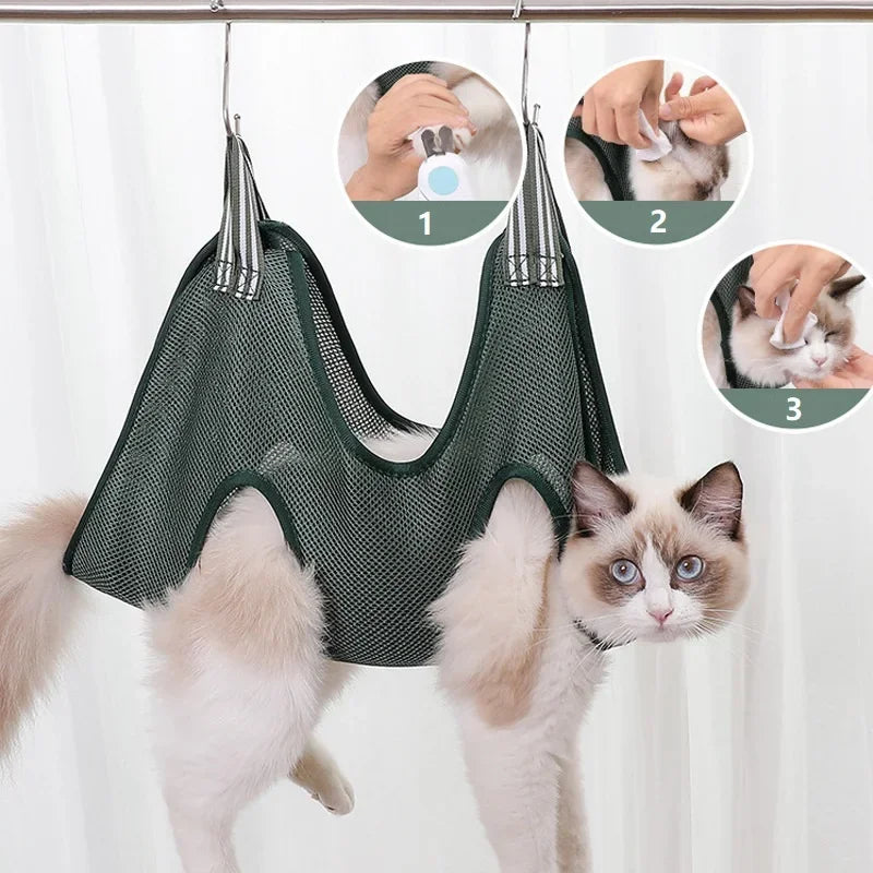 Dog Cat Grooming Hammock Fixed Bath Bag for Nail Cutting Anti Scratch Cat Trimming Restraint Bag Cat Beauty Hanging Pet Supplies - WTN Essentials 