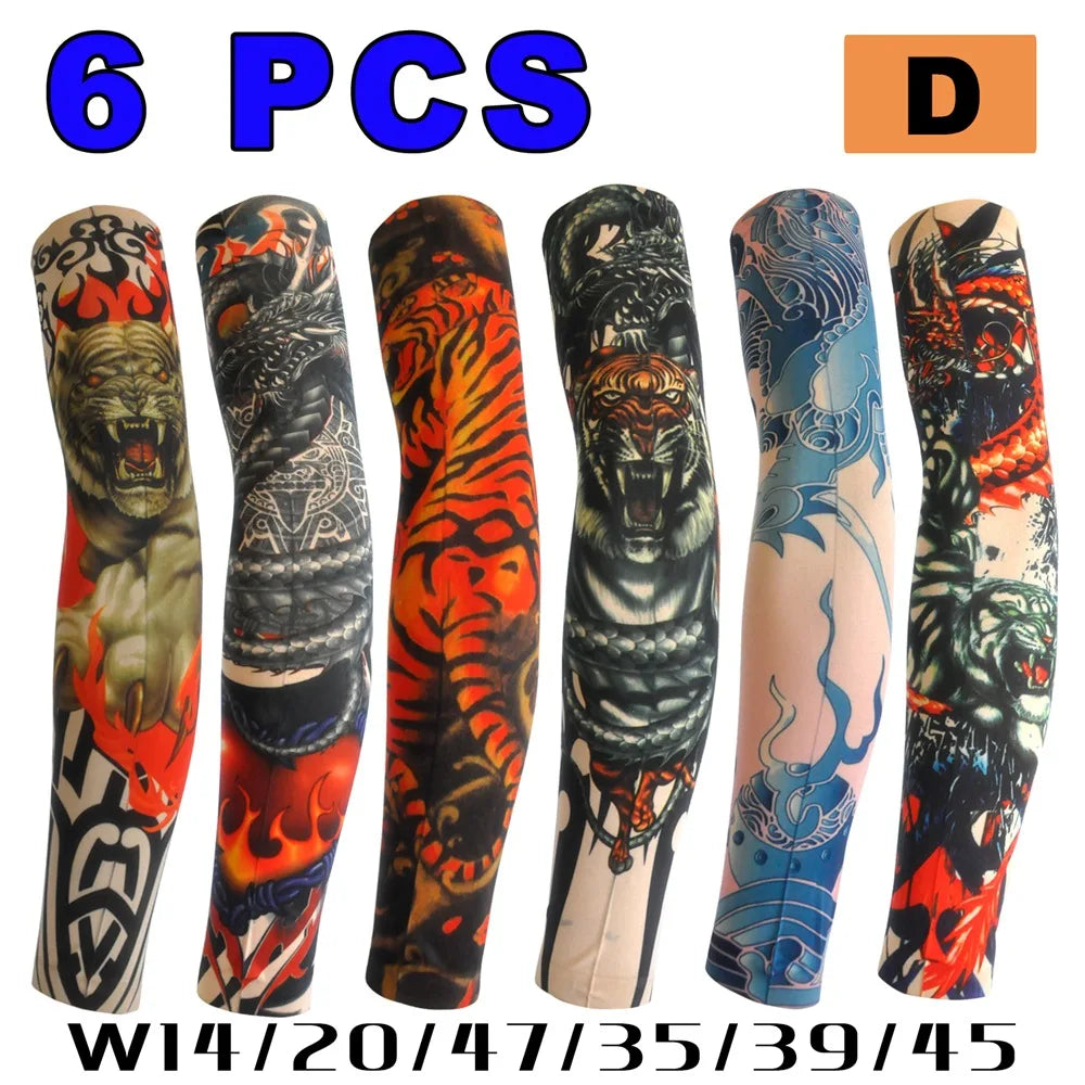 6 Pcs Tattoo Sleeves Sun Protection Men Women Summer Seamless Arm Cover Cool Outdoor Cycling Breathable Cycling Tattoo Sleeves