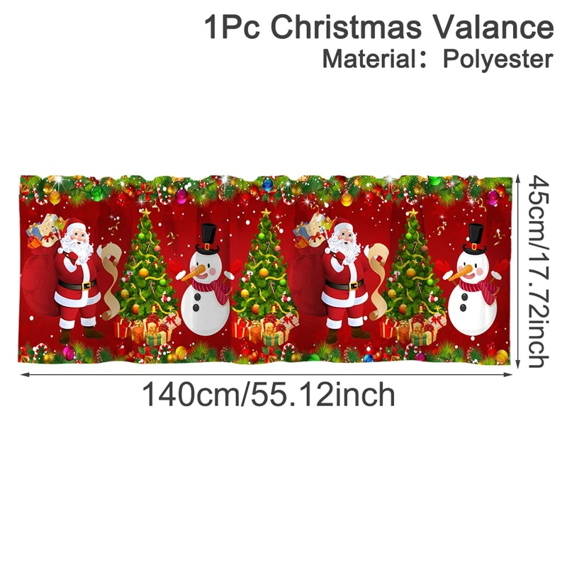 Christmas Short Curtains Valances Merry Christmas Decorations For Home 2026 Xmas Navidad Kitchen Bedroom Ornaments New Year 2027