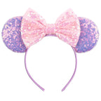 1pc Disney Cute Cartoon Minnie Headband Sequins Ears Bow Hair Hoops Purple Pink Women's Headband for Holiday Party Perfect Gifts