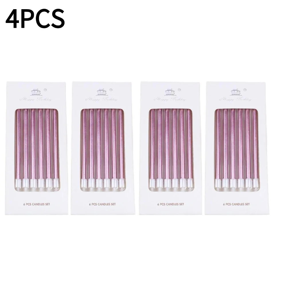 6pcs Metal Gold Silver Birthday Candles DIY Colorful Cake Decoration Baby Shower Gender Reveal Cupcake Decorating Candle Toppers