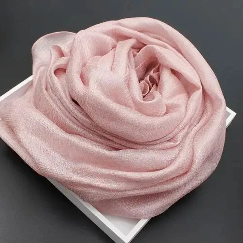 2025 Women's Pure Color Linen Scarf Long Bohemian Beach Wrap Shawl Summer Sunscreen Hijab Stole Versatile Fashion Accessory