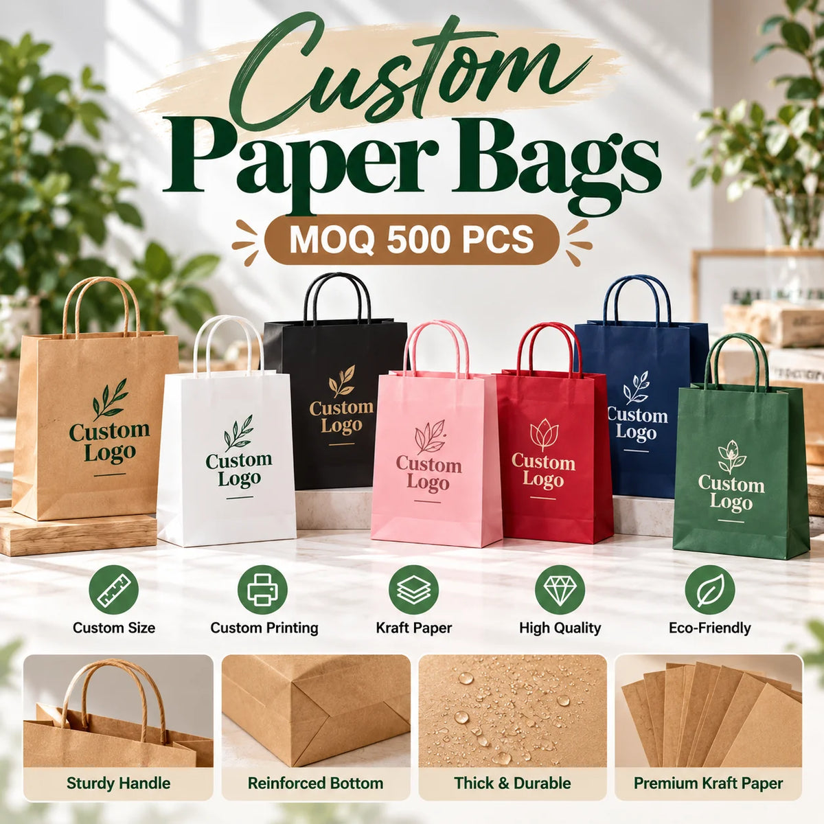 Custom Paper Bags Wholesale Personalized Logo Kraft Paper Shopping Bags Custom Printed Packaging Gift Bags Manufacturer Supplier