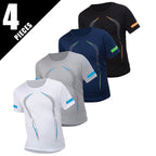 2/4/6-Pcs Four Seasons Men's Solid Color Round Neck Short Sleeve Top With Printed Cuffs Youth Sports And Leisure Fashion T-Shirt