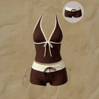Women Y2k Sweet Bikini Set Japanese Kawaii Print Ruffles Lolita Swimsuit Crop Top + Skirt Two Piece Swimwear Beach Wear