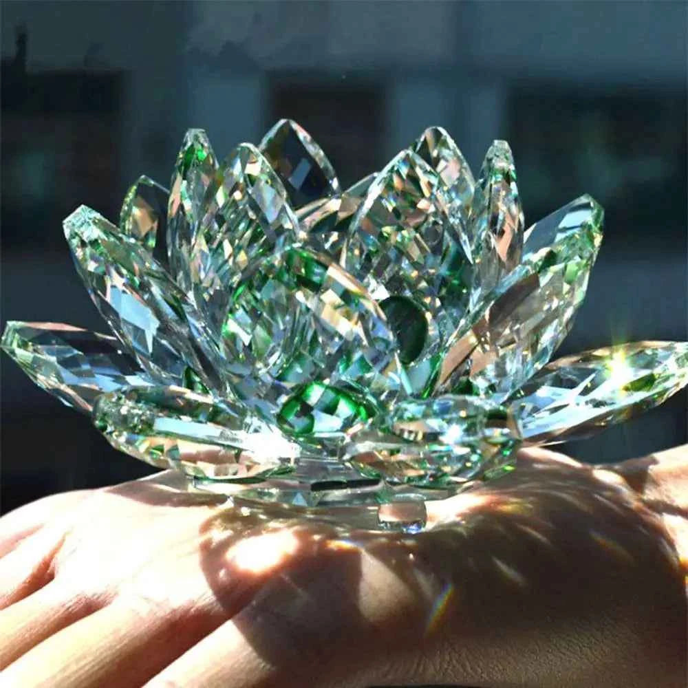 Feng shui Quartz Crystal Lotus Flower Crafts Glass Paperweight Ornaments Figurines Home Wedding Party Decor Gifts Souvenir