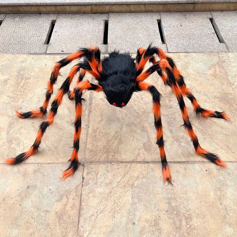 Halloween Black Giant Spider Scary Artificial Plush Spider Home Bar Haunted House Scene Ornaments Props Holiday Outdoor Decors