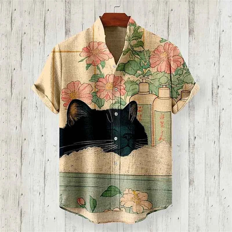 Summer Men's Short Sleeve Shirt Art Octopus Pattern 3D Printed Linen Short Sleeve Men's Shirt Casual Hawaiian Top