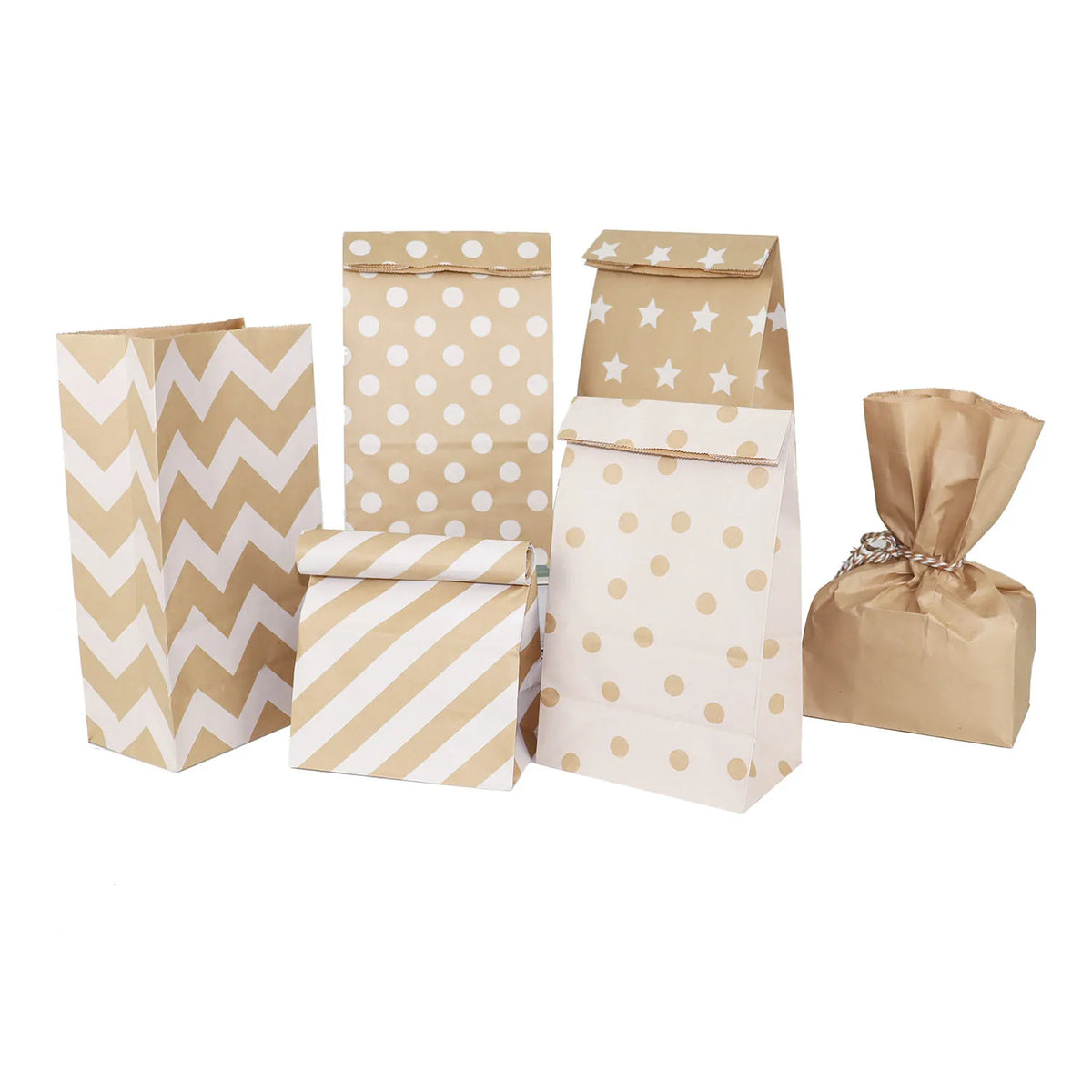 6/12/24pcs Mixed Style Kraft Craft Paper Bags Wave Dot Candy Cookie Packaging Bag Birthday Party Supplies Wedding Guest Gift Bag