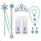 Disney Elsa Princess Dress For Girl White Printed Long-Sleeved Lace Dress Festive Party Gift Set Frozen Dress Fire Spirit Olaf