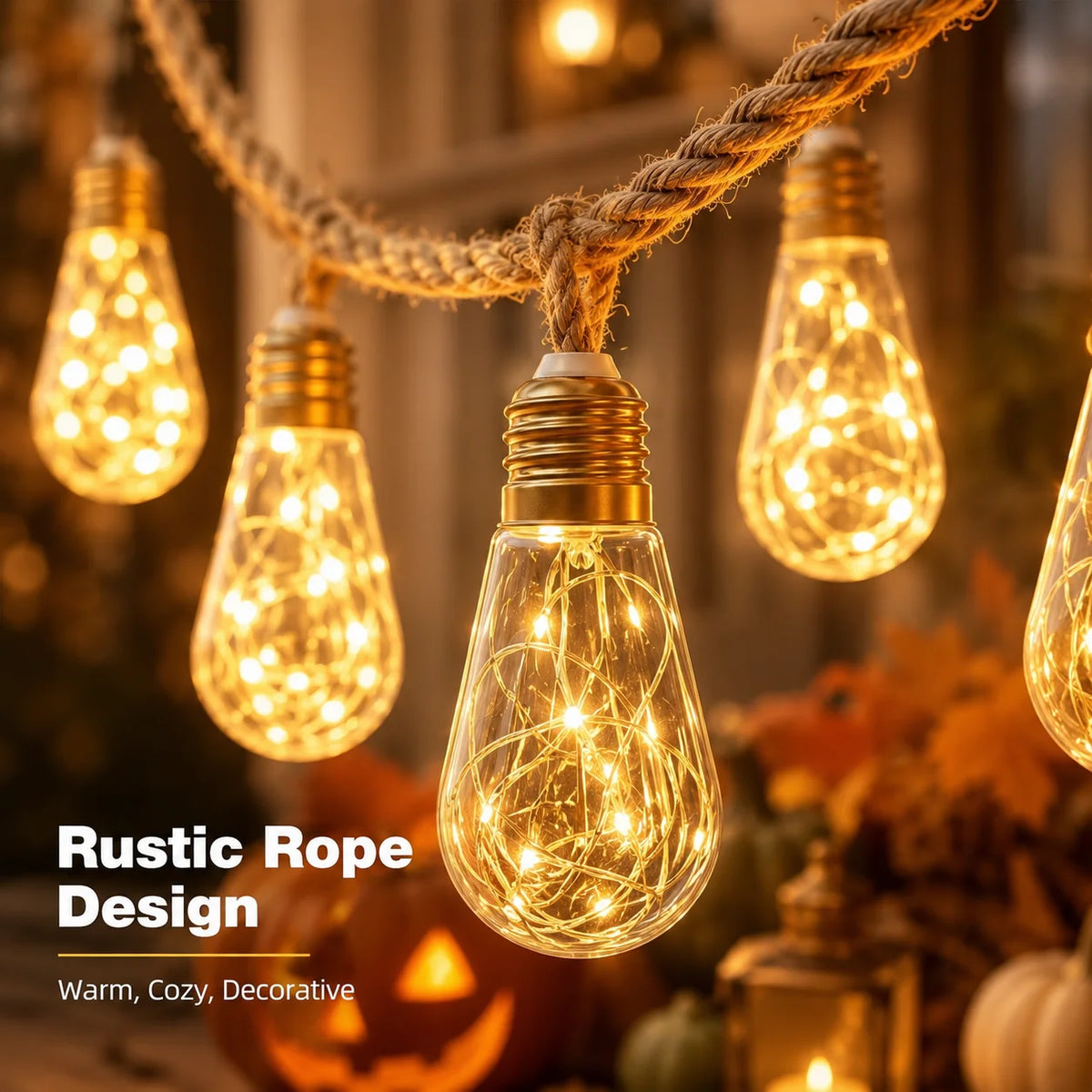 Solar String Lights Hemp Rope Edison Bulb Fairy Lights 4M/6M/8M Warm White for Garden Patio Pergola Wedding Christmas Decor