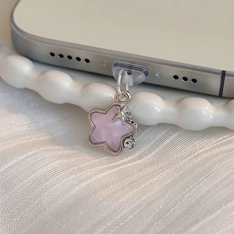 Diamond Star Dust Plug Charm Fashion Ladies Charge Port Plug For iPhone Type C Micro USB Dust Protection Cap Phone Pendant Gift