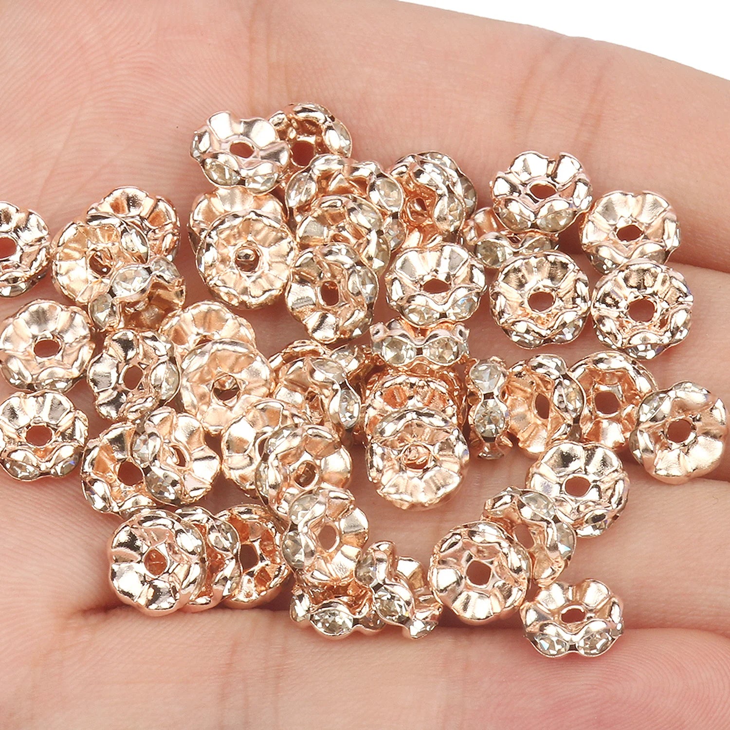 50pcs Rhinestone Spacer Beads Multi-color Crystal Metal Spacers Rondelle Beads for Jewelry Making DIY Bracelets Accessories
