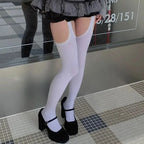 Women Suspender Wide-banded Velvet Tights Lolita Thin Thigh High Stockings with Garters Y2K JK College Style Over The Knee Socks