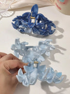 2Pcs Hawaiian Blue Gray Sapphire Marble Flower  Hair Claw Clip for Women Shark Clip Bohemian Hair Accessories Gradient Hairpins