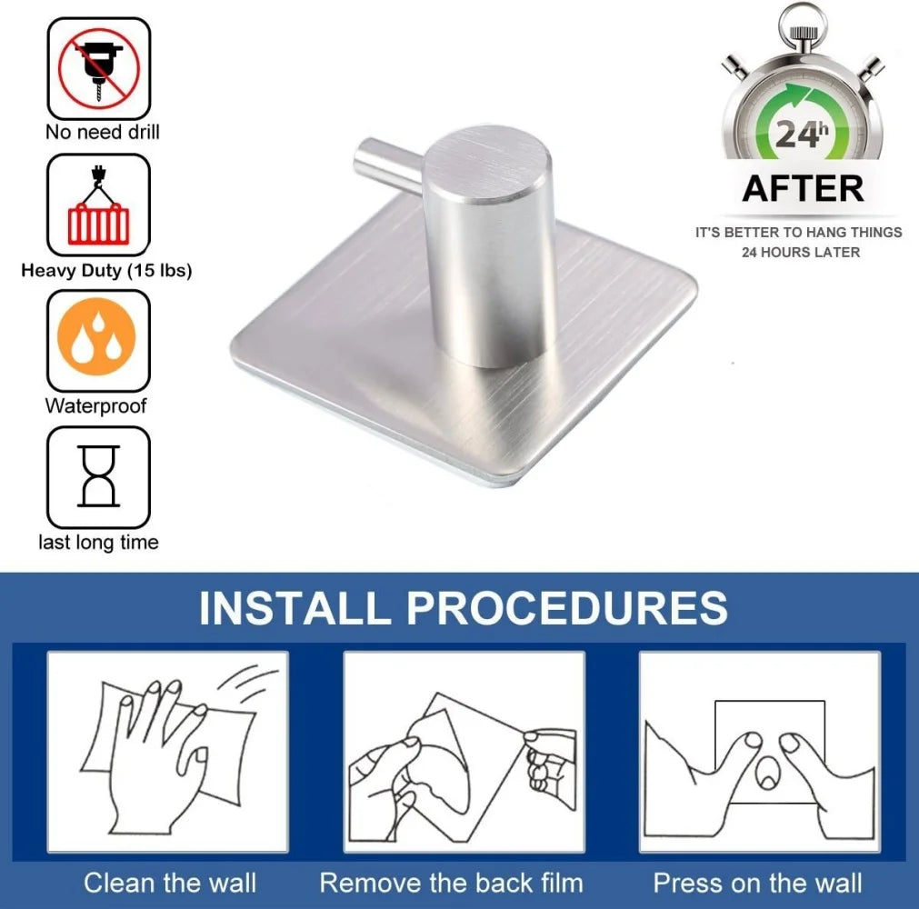 Self adhesive hook heavy-duty towel rack,  wall self-adhesive 304 stainless steel, no need for drilling, waterproof