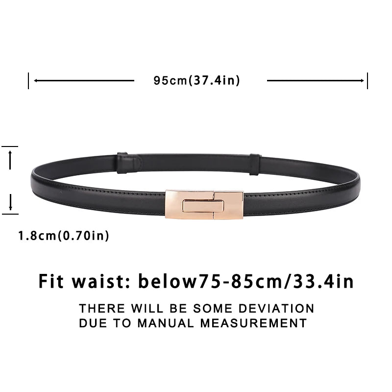 Genuine Leather Women Belt Fashion Golden Lock Buckle Skinny Ladies Waist Belts Dress Jeans Sweater Everyday Casual Outfits